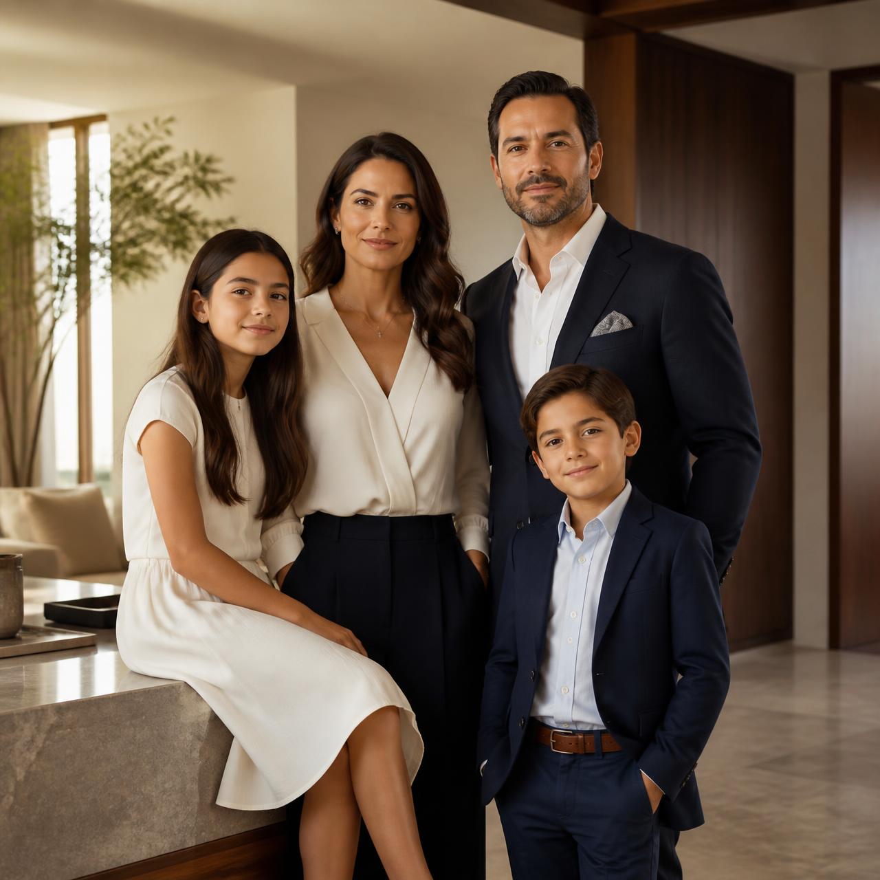 Familia en el interior de un hogar contemporáneo